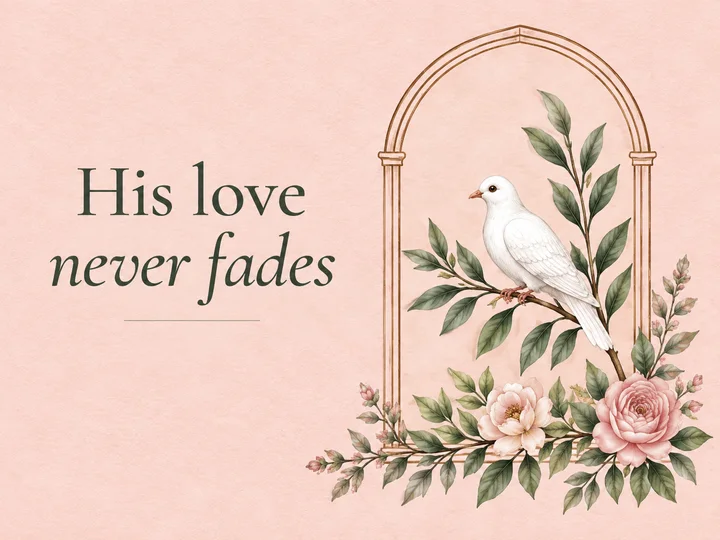 Blush Botanical envelope with a dove, foliage and the words His love never fades