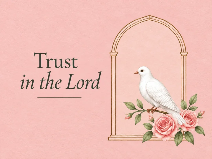 Dusty rose Editorial envelope with a dove, roses and the words Trust in the Lord