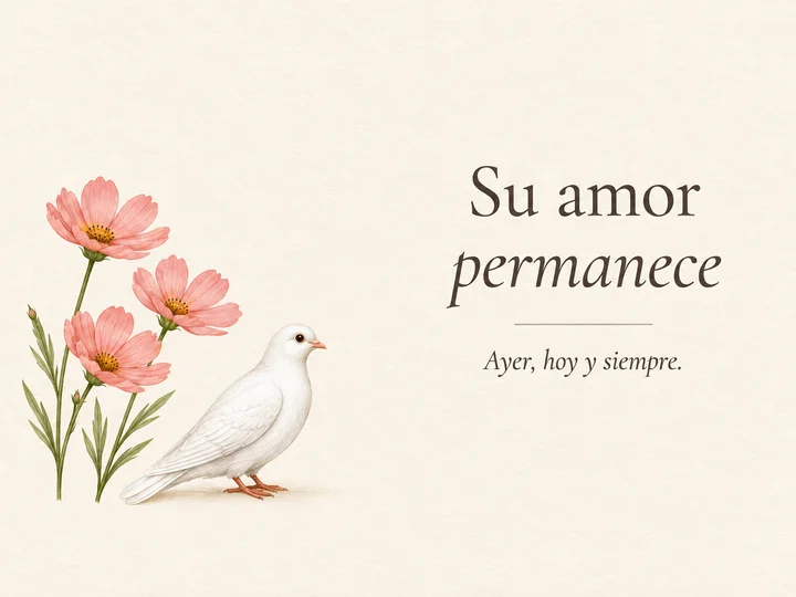 Sobre marfil de la colección Minimalista con una paloma, flores y el texto Su amor permanece