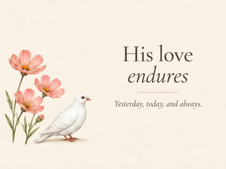 Ivory Minimalist envelope with a dove, flowers and the words His love endures