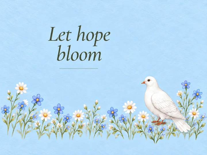 Blue Soft Color envelope with a dove, flowers and the words Let hope bloom
